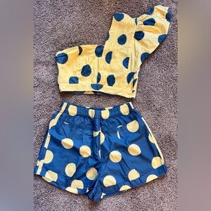 FARM Rio Yellow and Blue Polka Dot Athletic Shorts